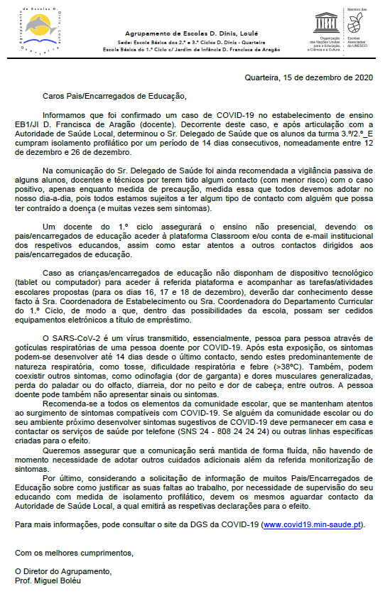 Comunicado caso positivo 15dezembro2020