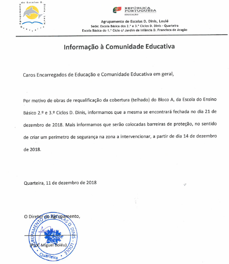 Informacao a comunidade educativa