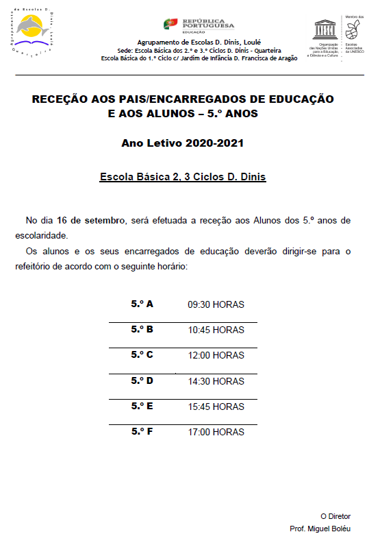 Calendario escolar 5 ano