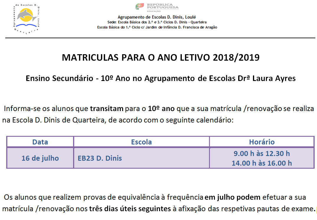 Matriculas Ano Letivo18 19